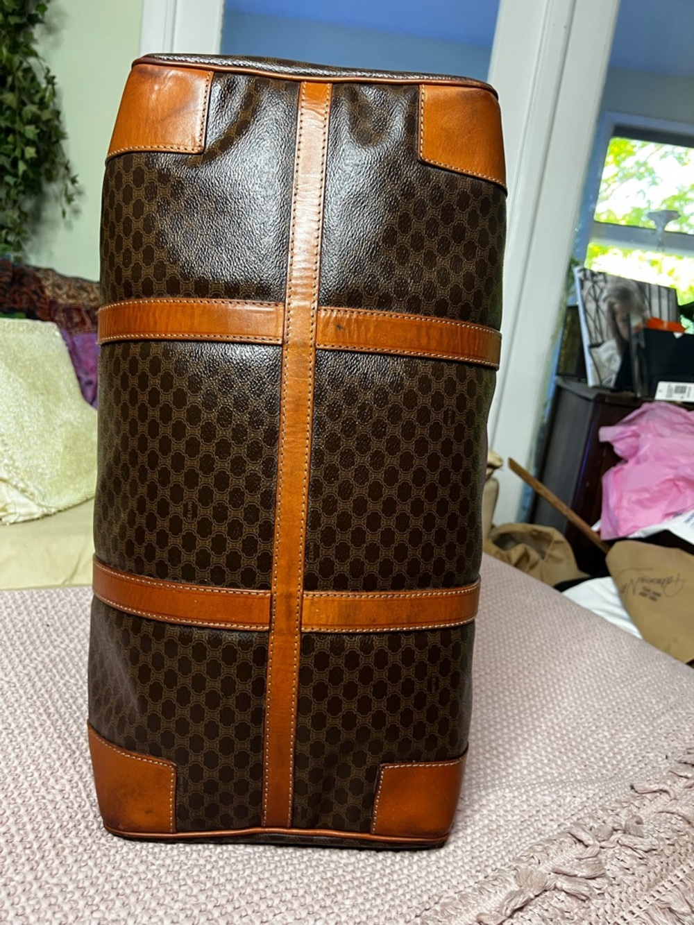 CELINE Macadam Triomphe Canvas Duffel Travel Bag Honeycomb VINTAGE - Picture 5 of 17